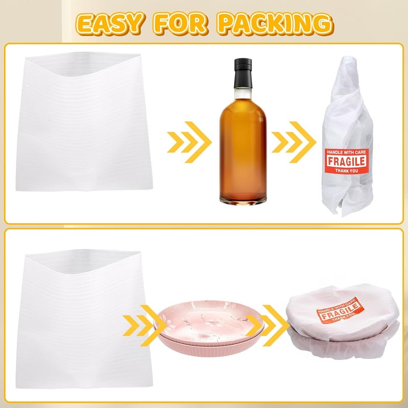 VIOBEPASS 80 Pcs Packing Foam Pouches 14'' x 14'' Cushion Foam Wrap Pouches with Fragile Stickers for Packaging and Protecting Dishes Cup China Glasses, Packing Supplies for Moving, Storage & Shipping - Image 4